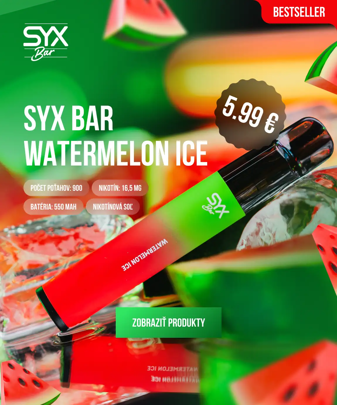 SYX BAR WATERMELON ICE: Osviežujúci šťavnatý melón